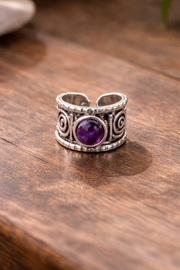 Handcrafted Kashi Antique Silver Ring with Amethyst
