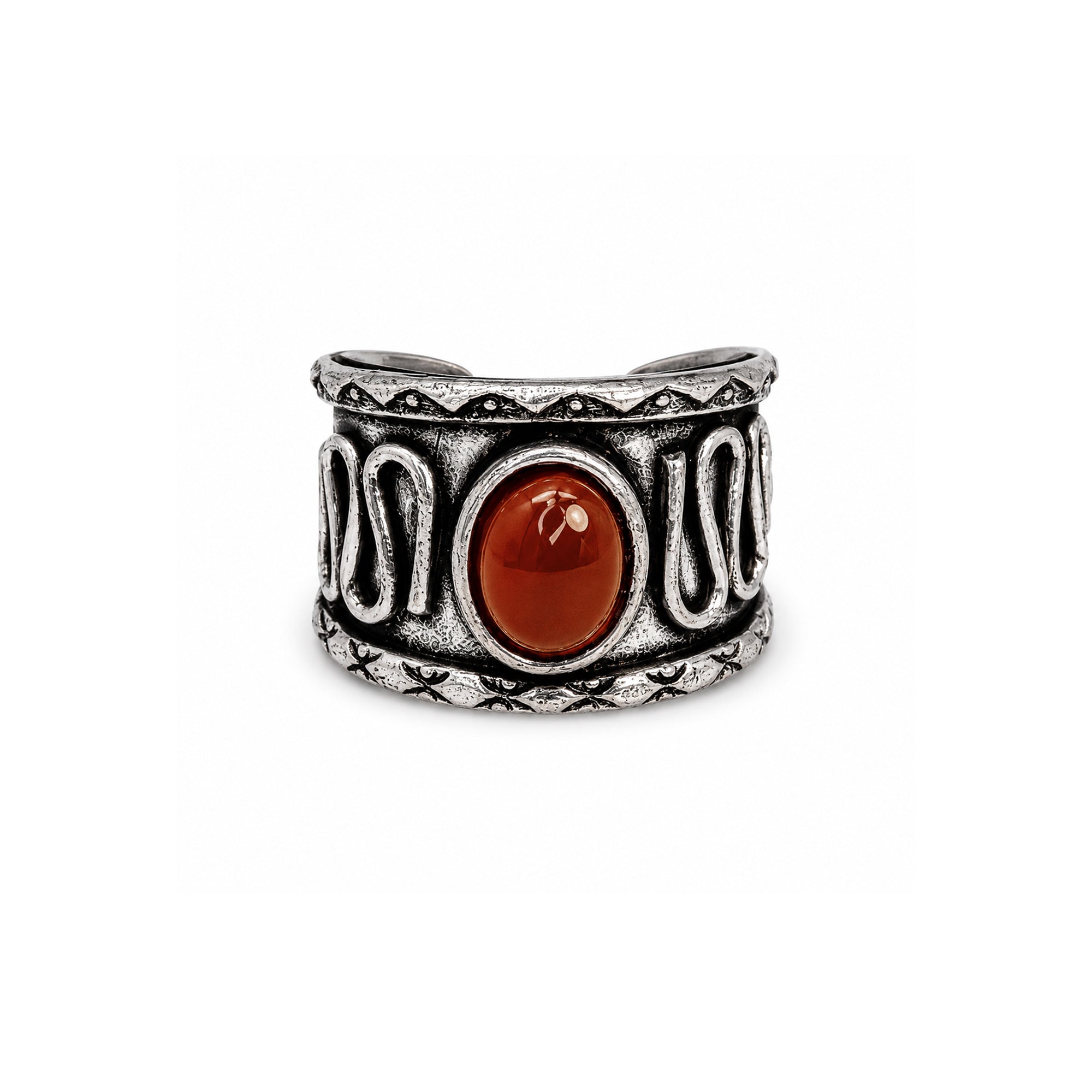Handcrafted Kashi Antique Silver Ring with Red Onyx