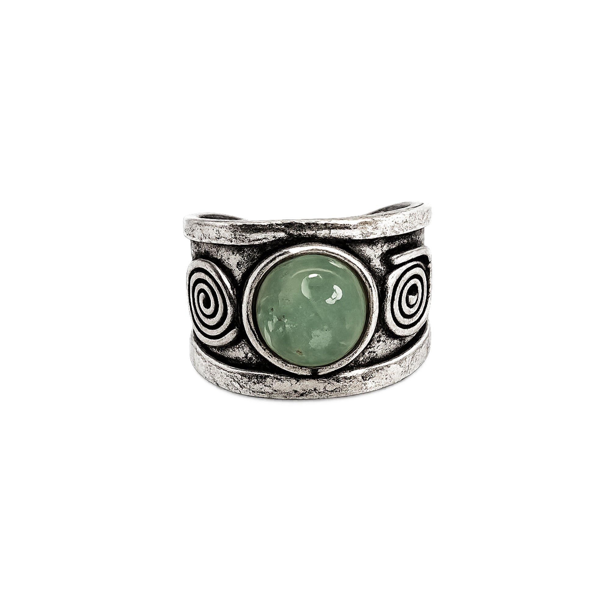 Handcrafted Kashi Antique Silver Ring with Aventurine