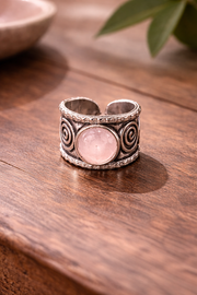 Handcrafted Kashi Antique Silver Ring with Rose Quartz