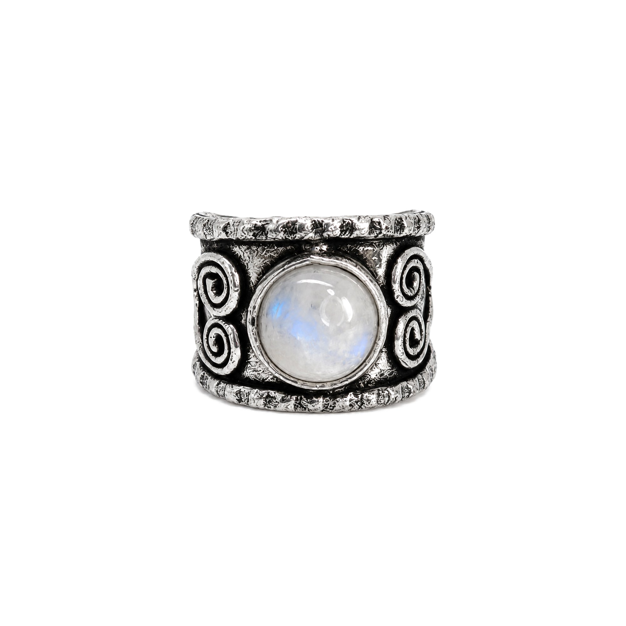 Handcrafted Kashi Antique Silver Ring with Moonstone