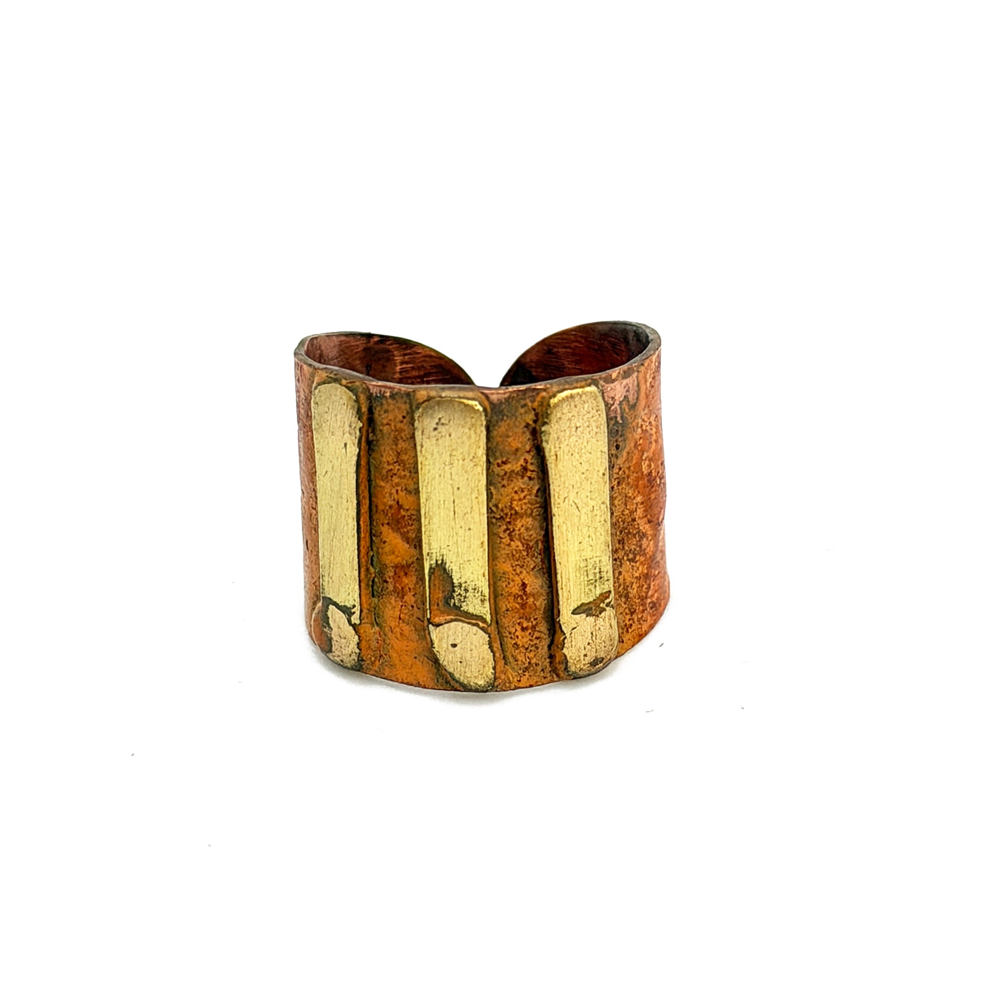 Copper Patina Handcrafted Ring - Rustic Orange Stripes