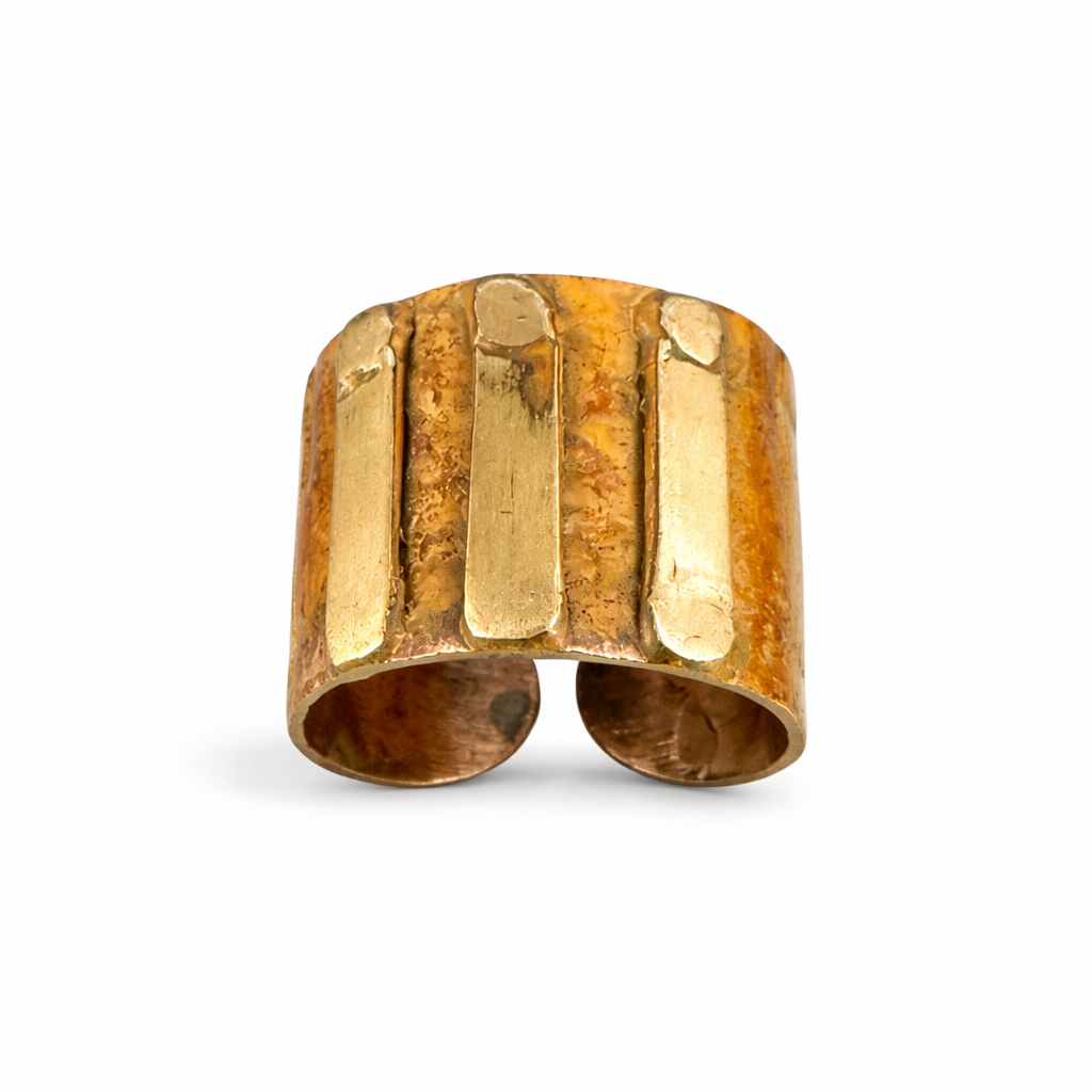 Copper Patina Handcrafted Ring - Rustic Orange Stripes