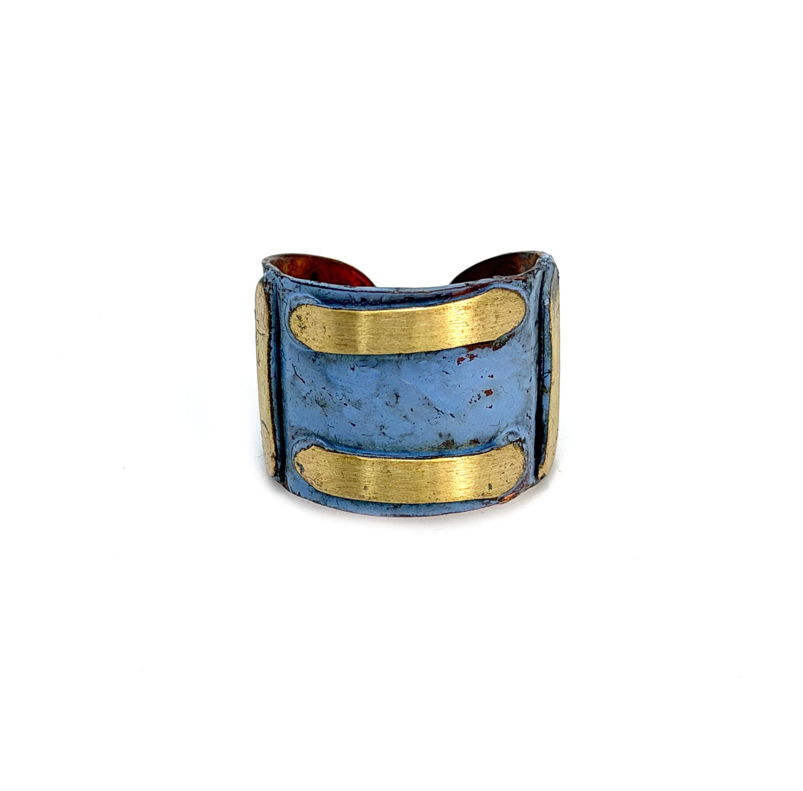 Copper Patina Handcrafted Ring - Blue Bars