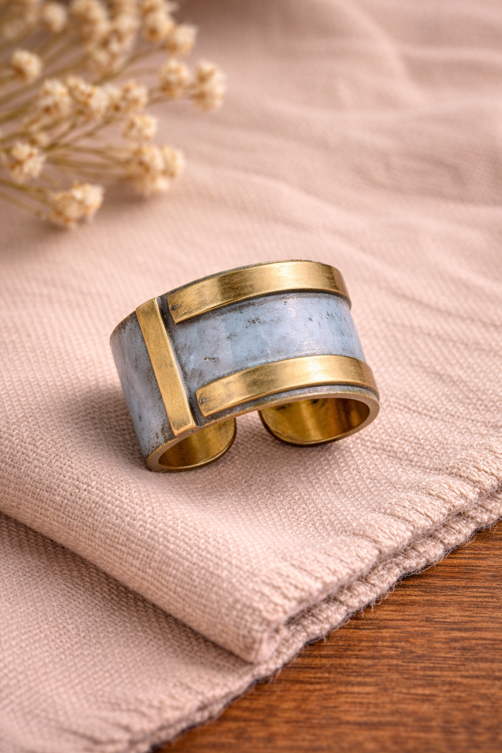 Copper Patina Handcrafted Ring - Blue Bars