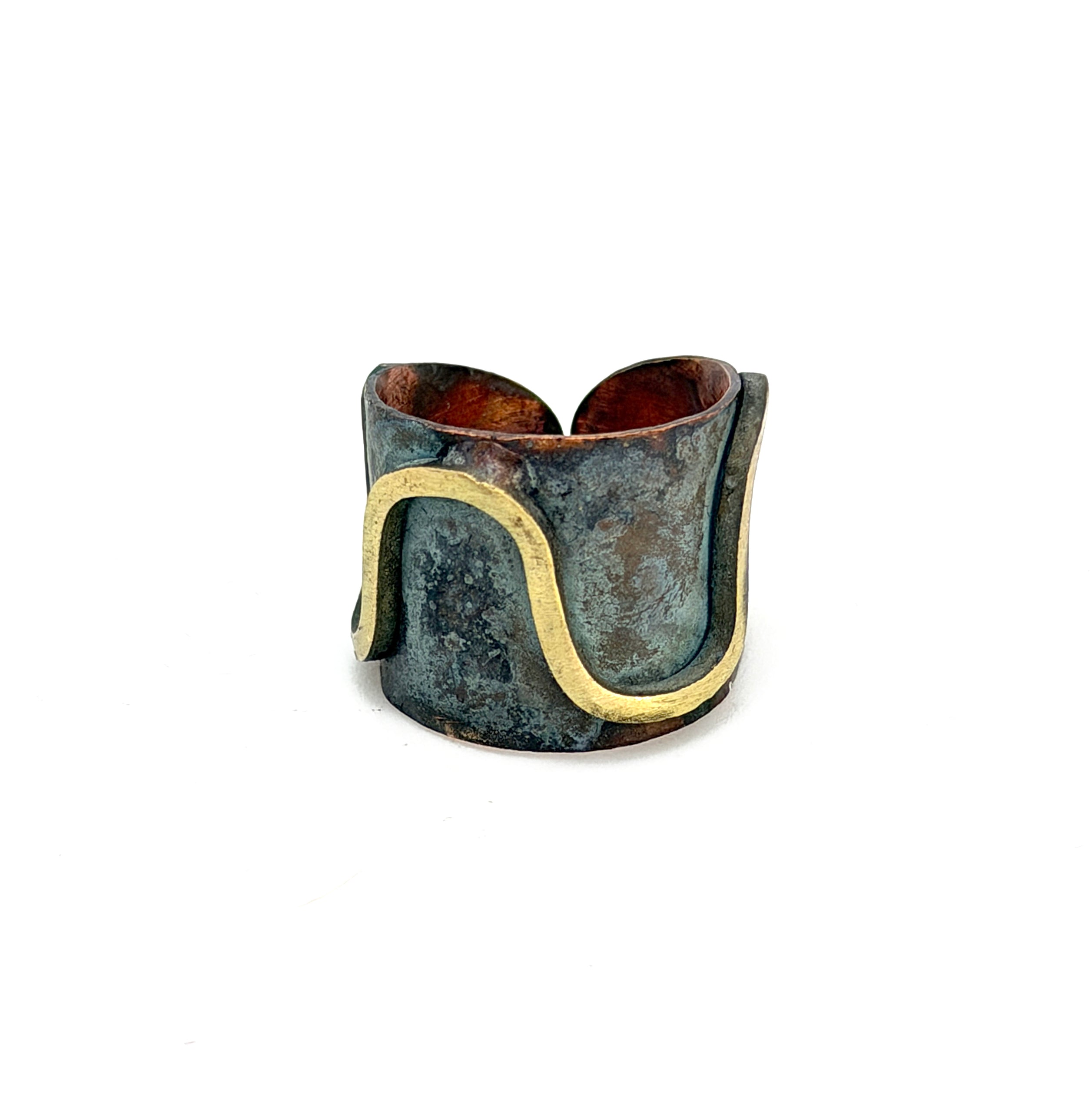 Copper Patina Handcrafted Ring - Oxidized Blue Wave