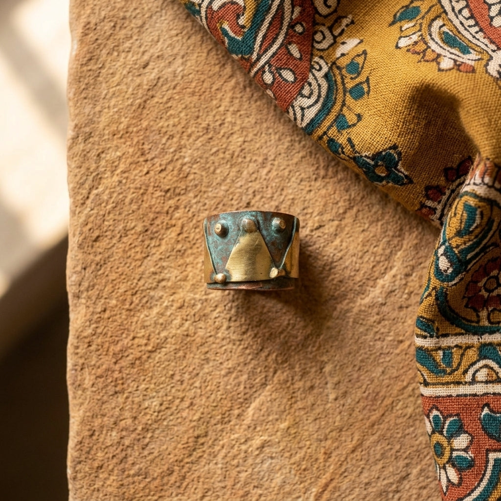 Copper Patina Handcrafted Ring - Turquoise Triangle