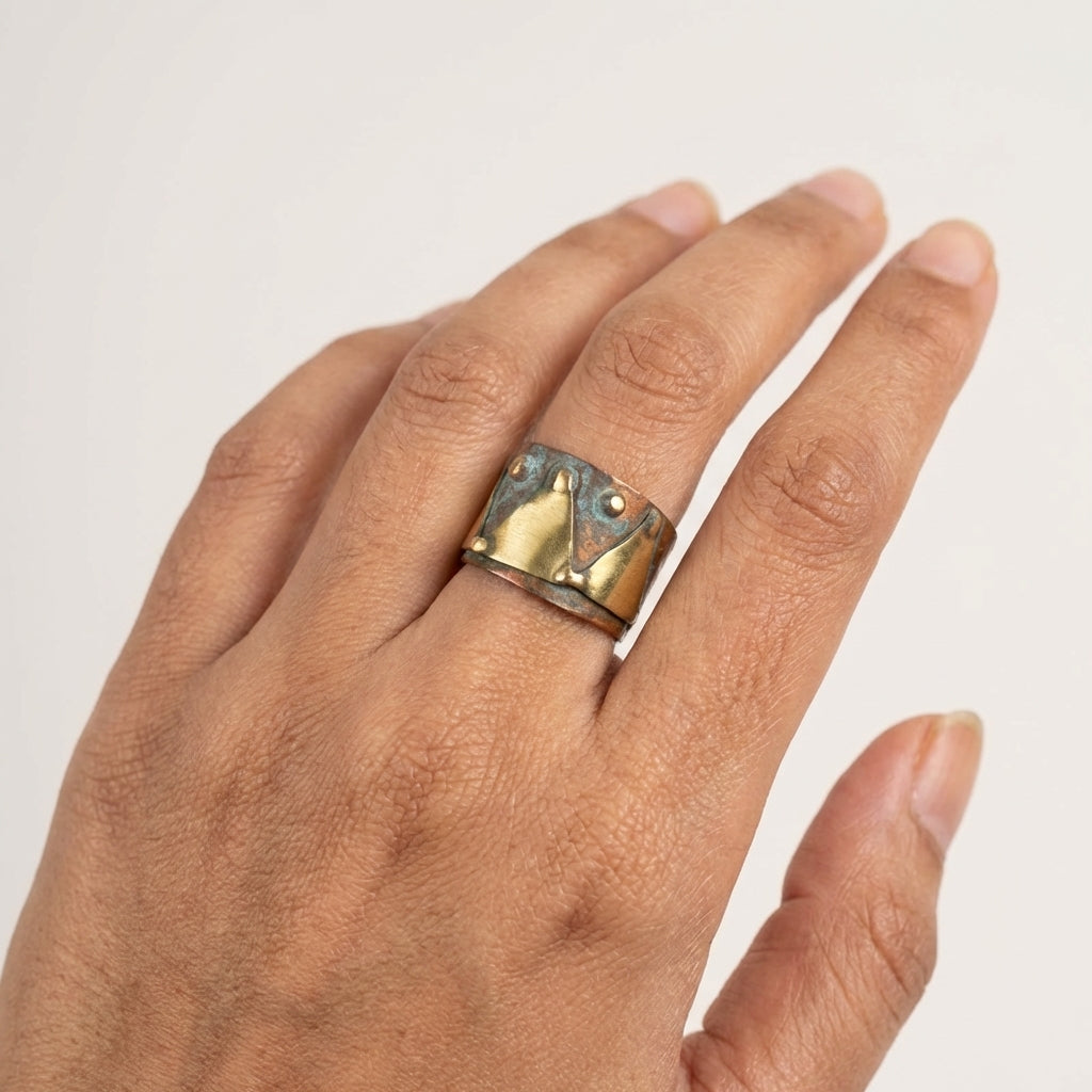 Copper Patina Handcrafted Ring - Turquoise Triangle