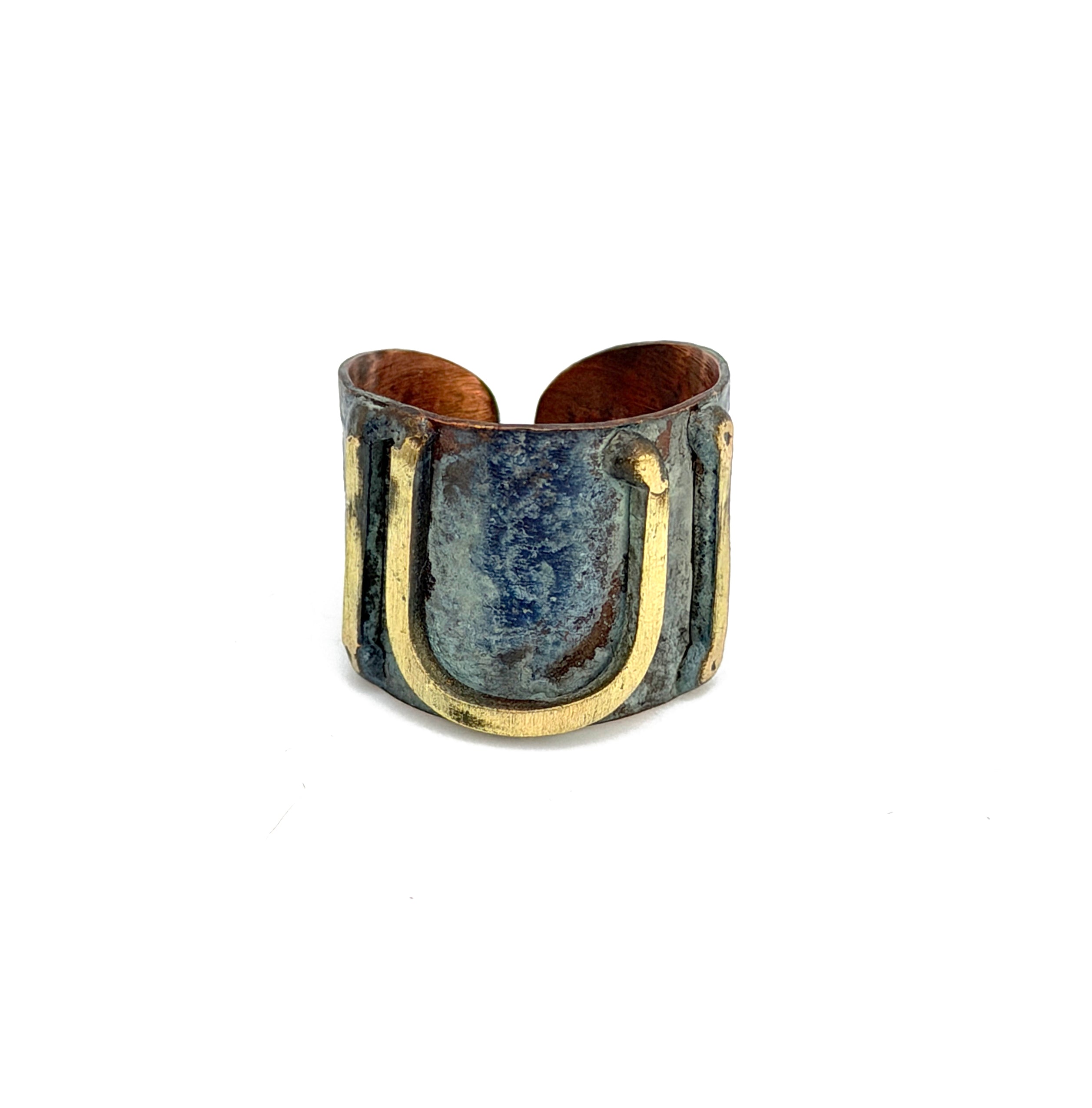 Copper Patina Handcrafted Ring -  Teal Maze