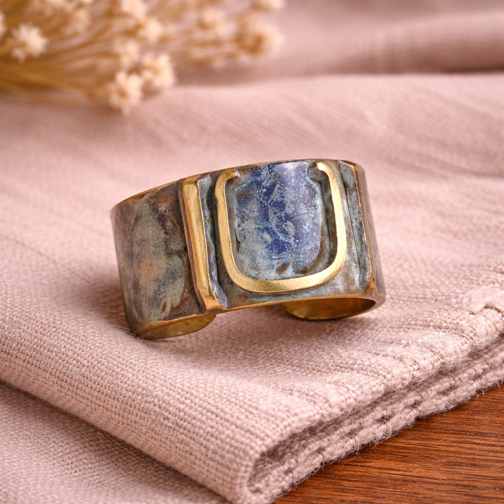 Copper Patina Handcrafted Ring -  Teal Maze