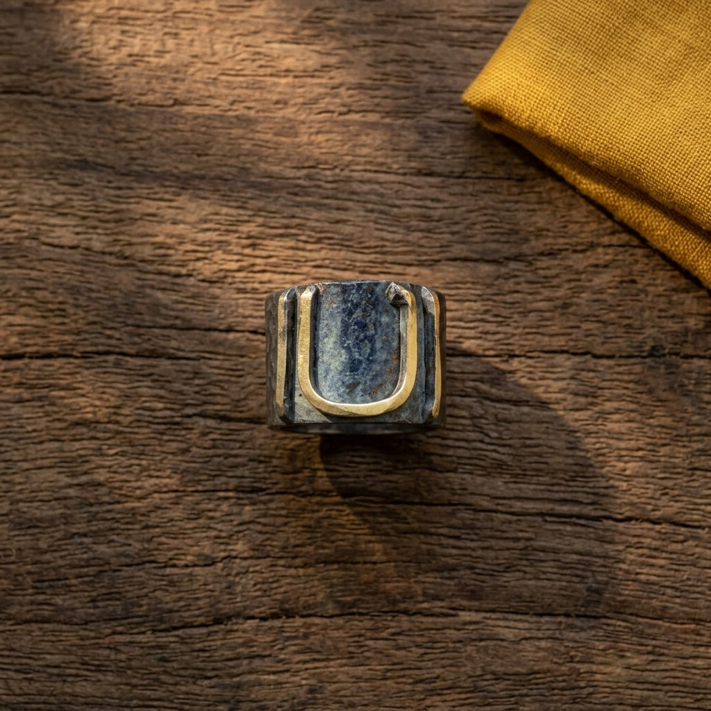 Copper Patina Handcrafted Ring -  Teal Maze