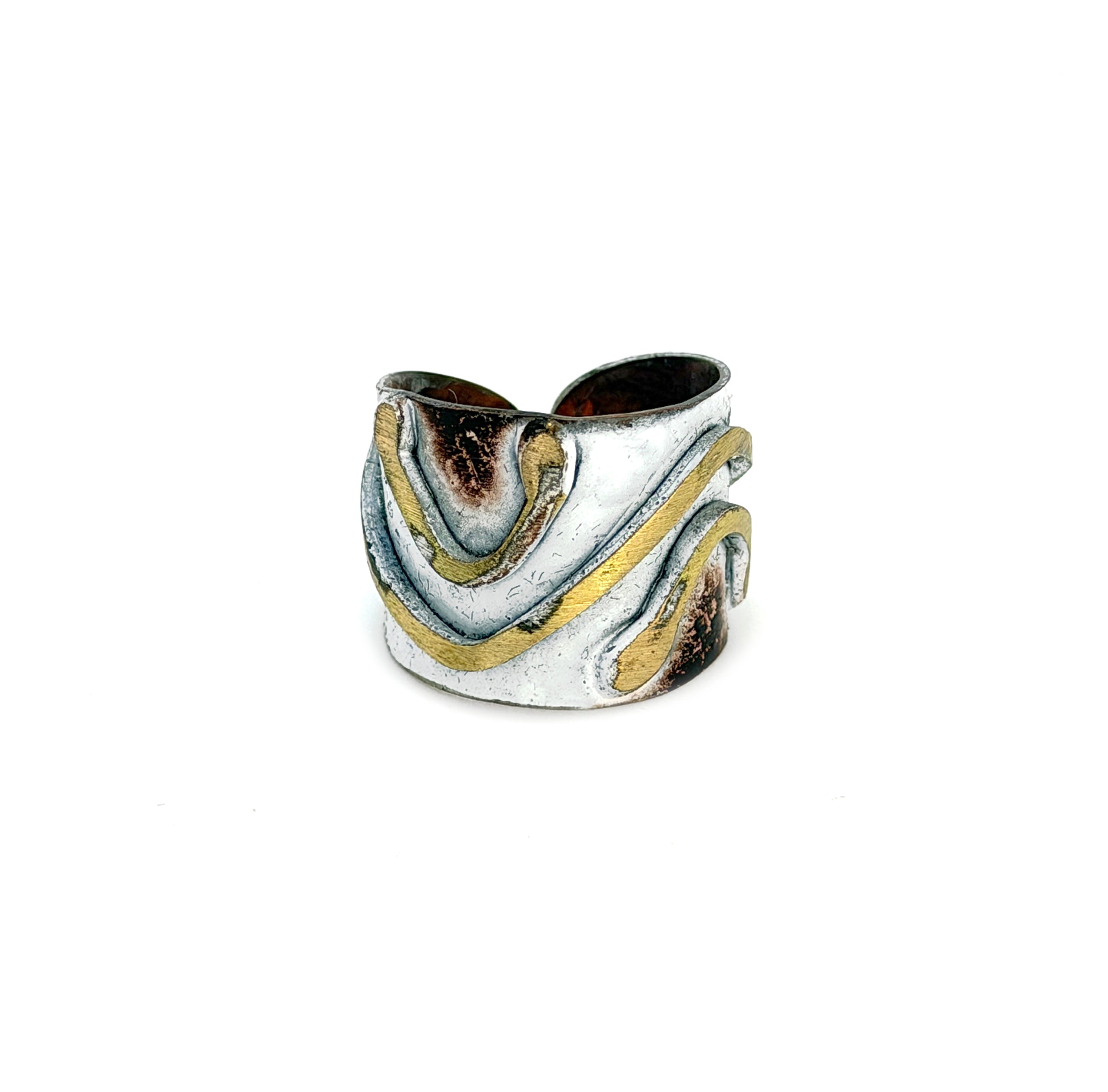 Copper Patina Handcrafted Ring -  Ivory Chevron