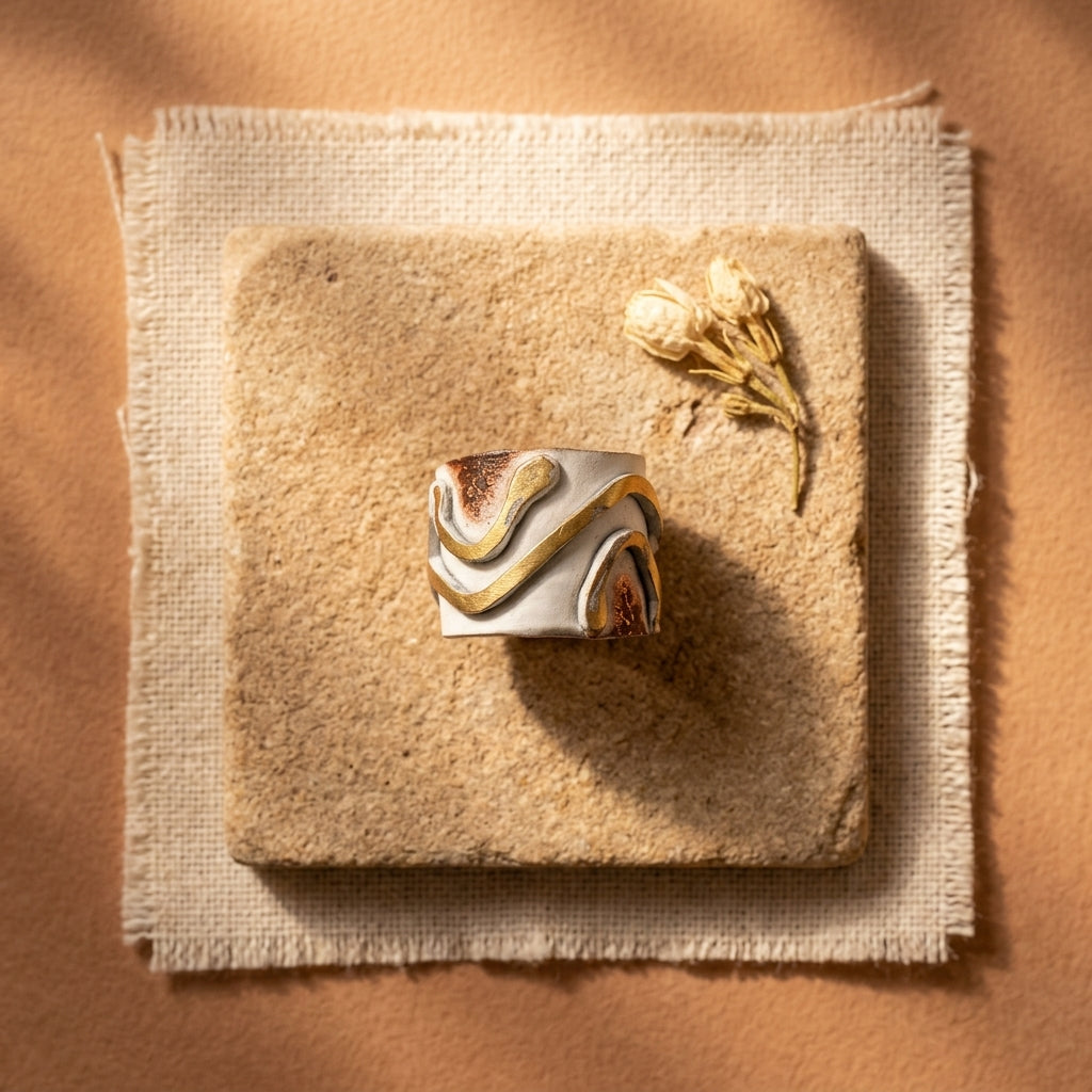 Copper Patina Handcrafted Ring -  Ivory Chevron