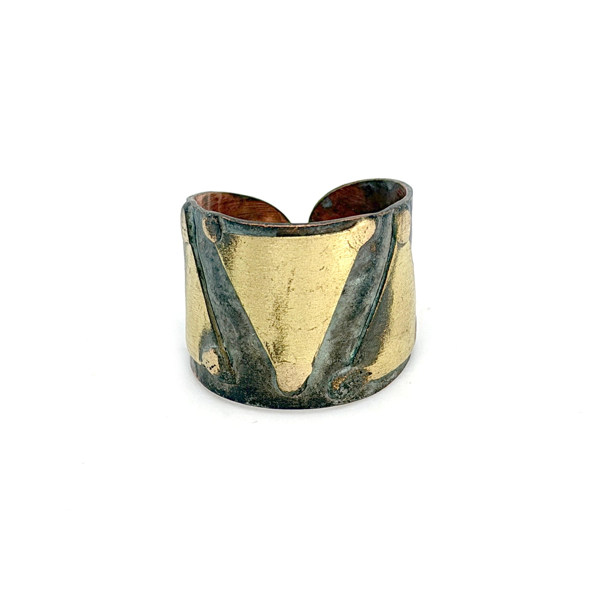 Copper Patina Handcrafted Ring - Aqua Triangle