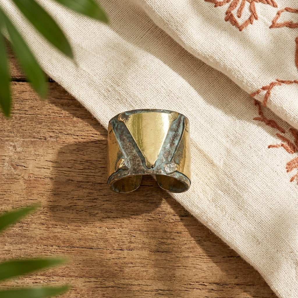 Copper Patina Handcrafted Ring - Aqua Triangle