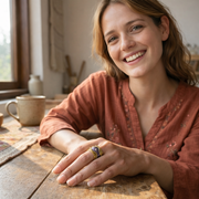 Copper Patina Handcrafted Ring - Olive Zigzag