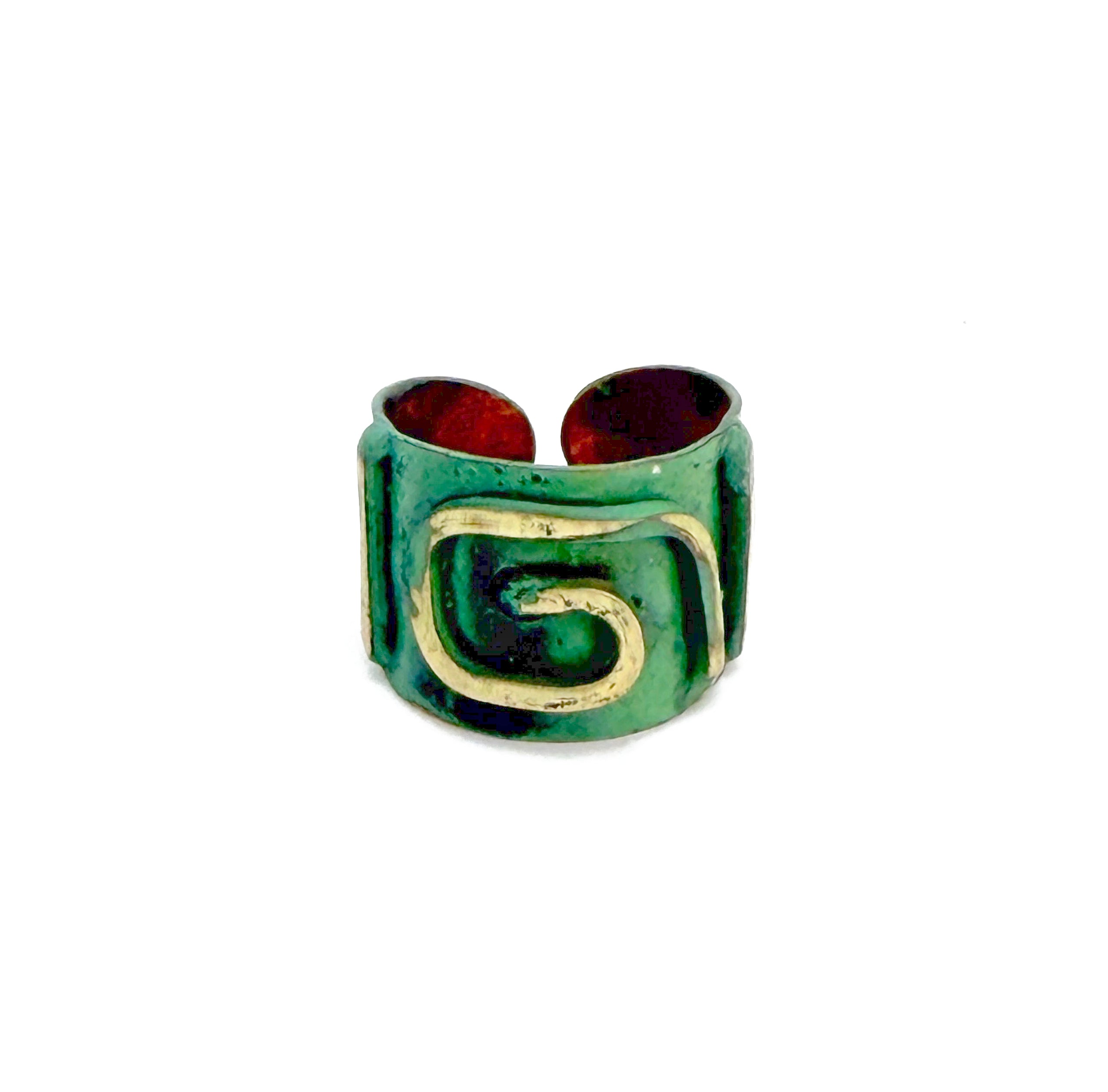 Copper Patina Handcrafted Ring -  Sage Geometric Spiral