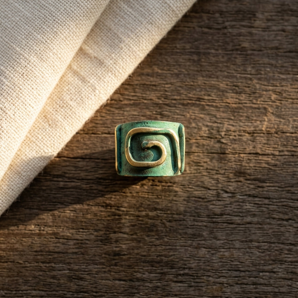 Copper Patina Handcrafted Ring -  Sage Geometric Spiral
