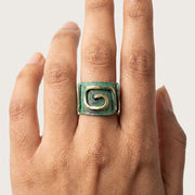 Copper Patina Handcrafted Ring -  Sage Geometric Spiral
