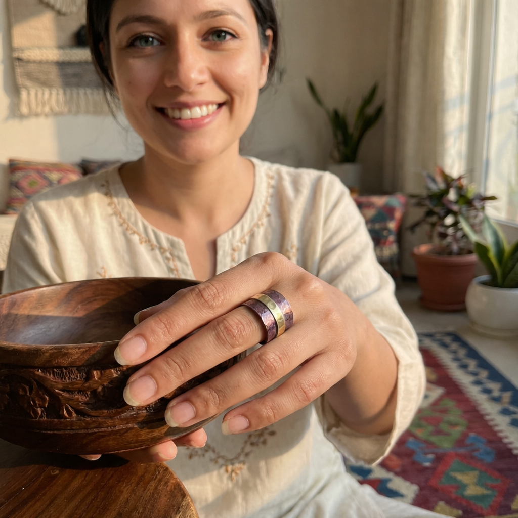 Copper Patina Handcrafted Ring -  Plum Band