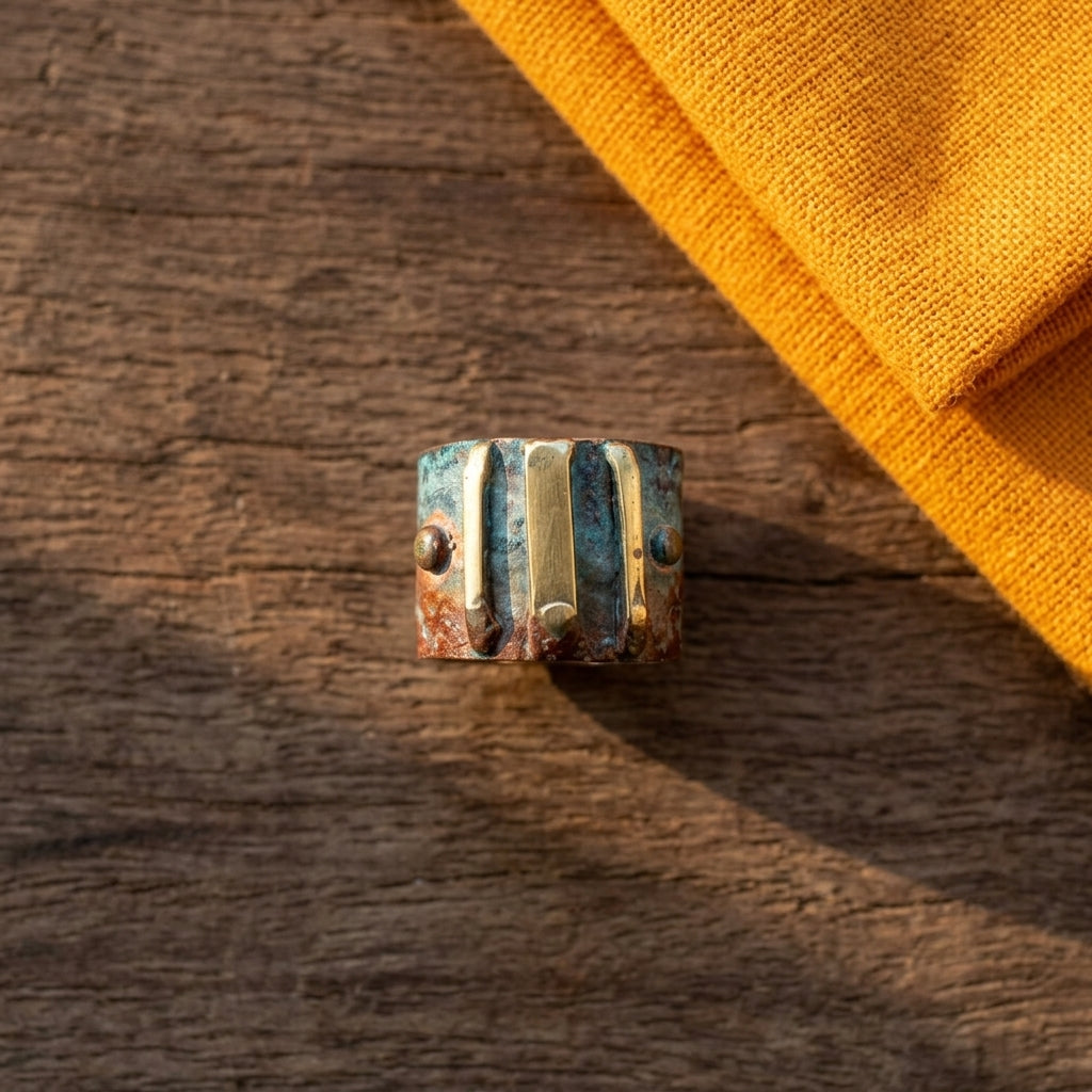 Copper Patina Handcrafted Ring -  Blue Ember