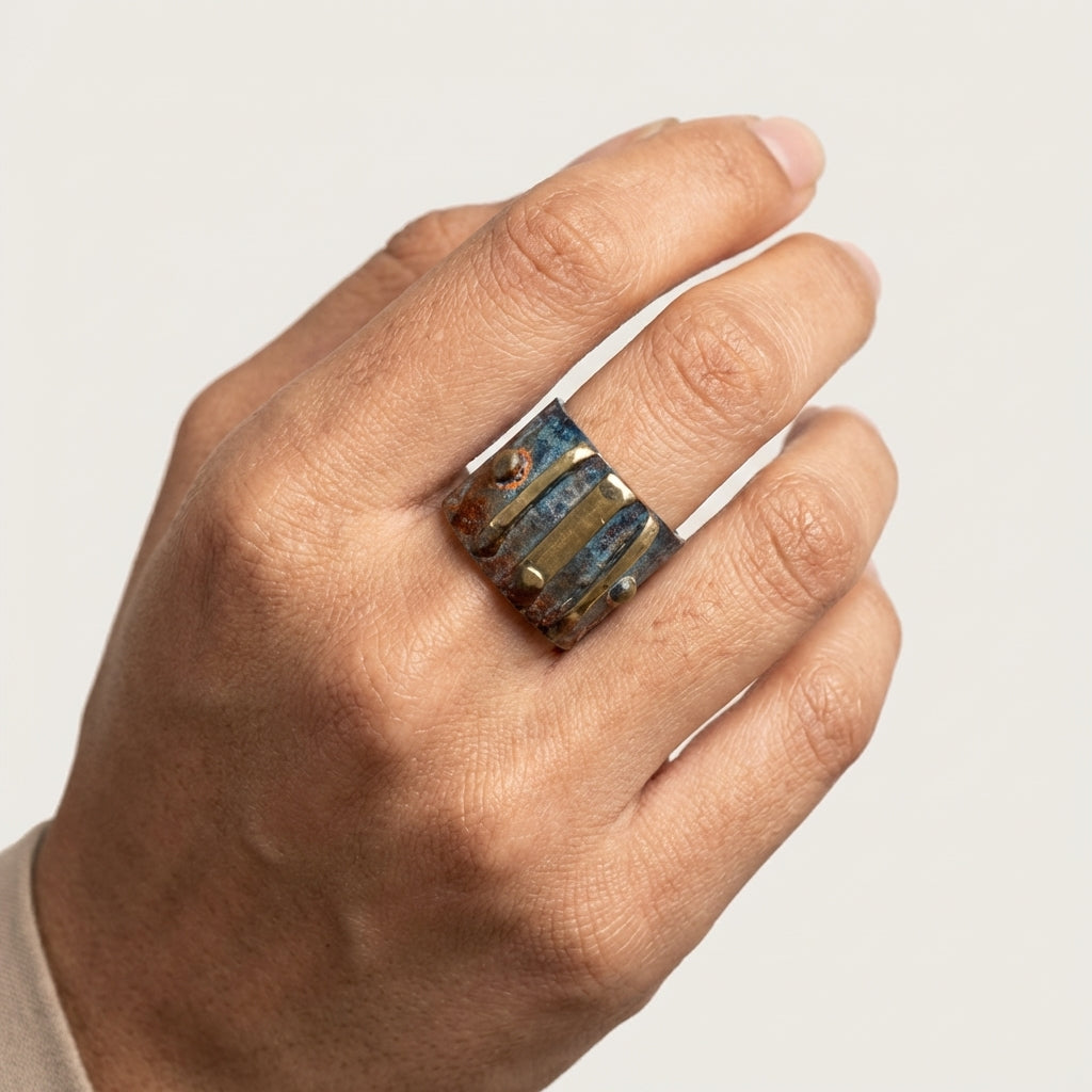 Copper Patina Handcrafted Ring -  Blue Ember