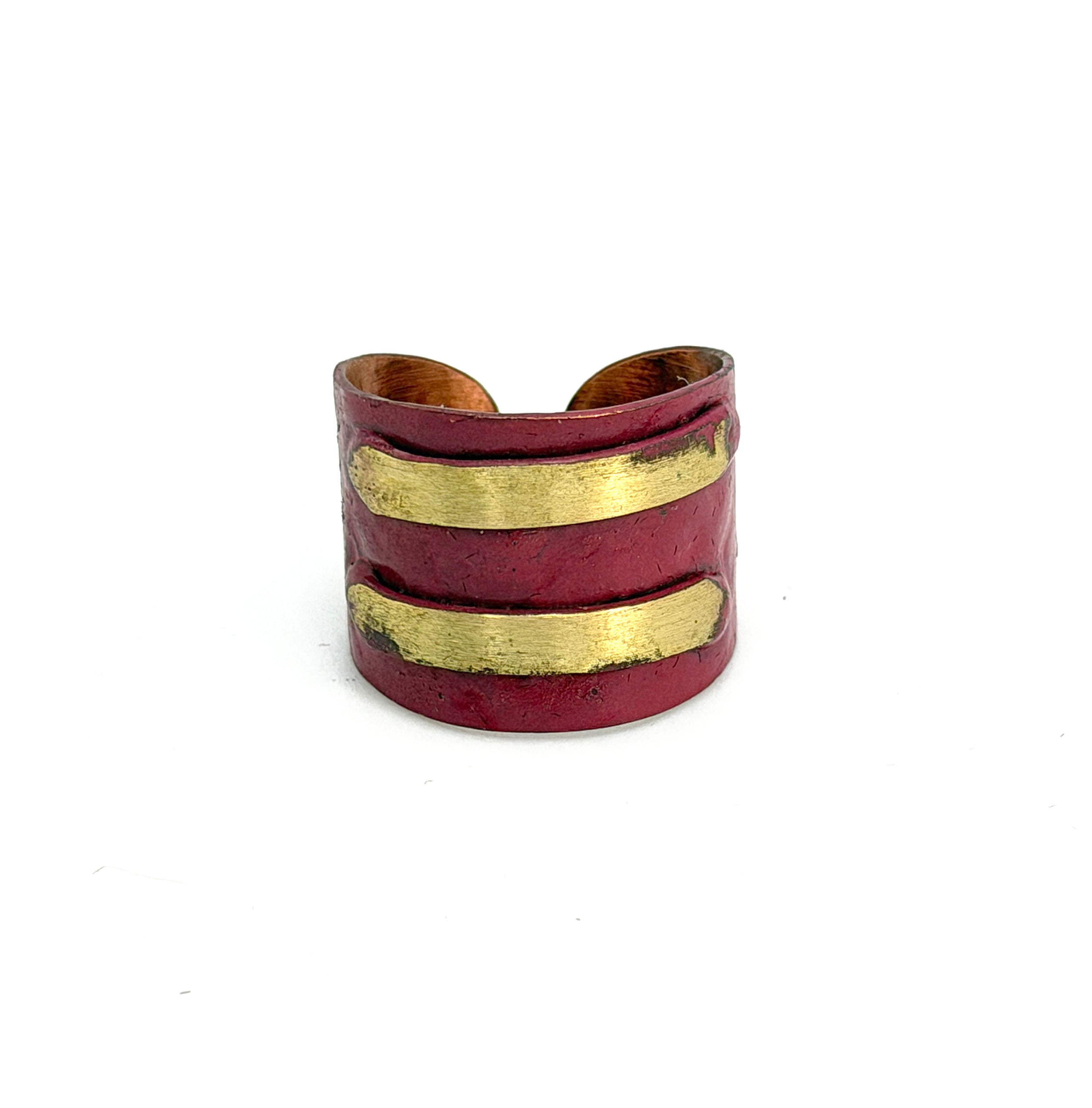 Copper Patina Handcrafted Ring -  Burgundy Bars