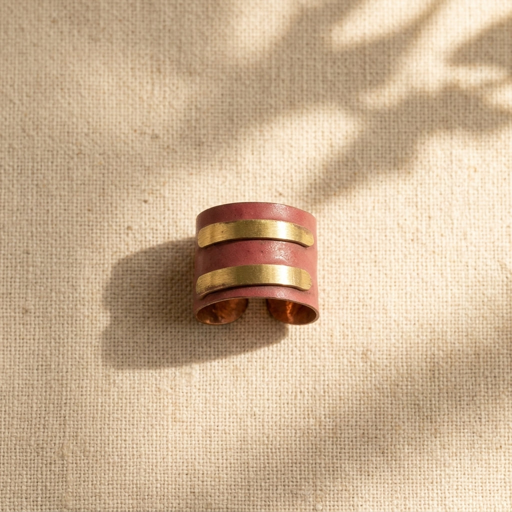 Copper Patina Handcrafted Ring -  Burgundy Bars