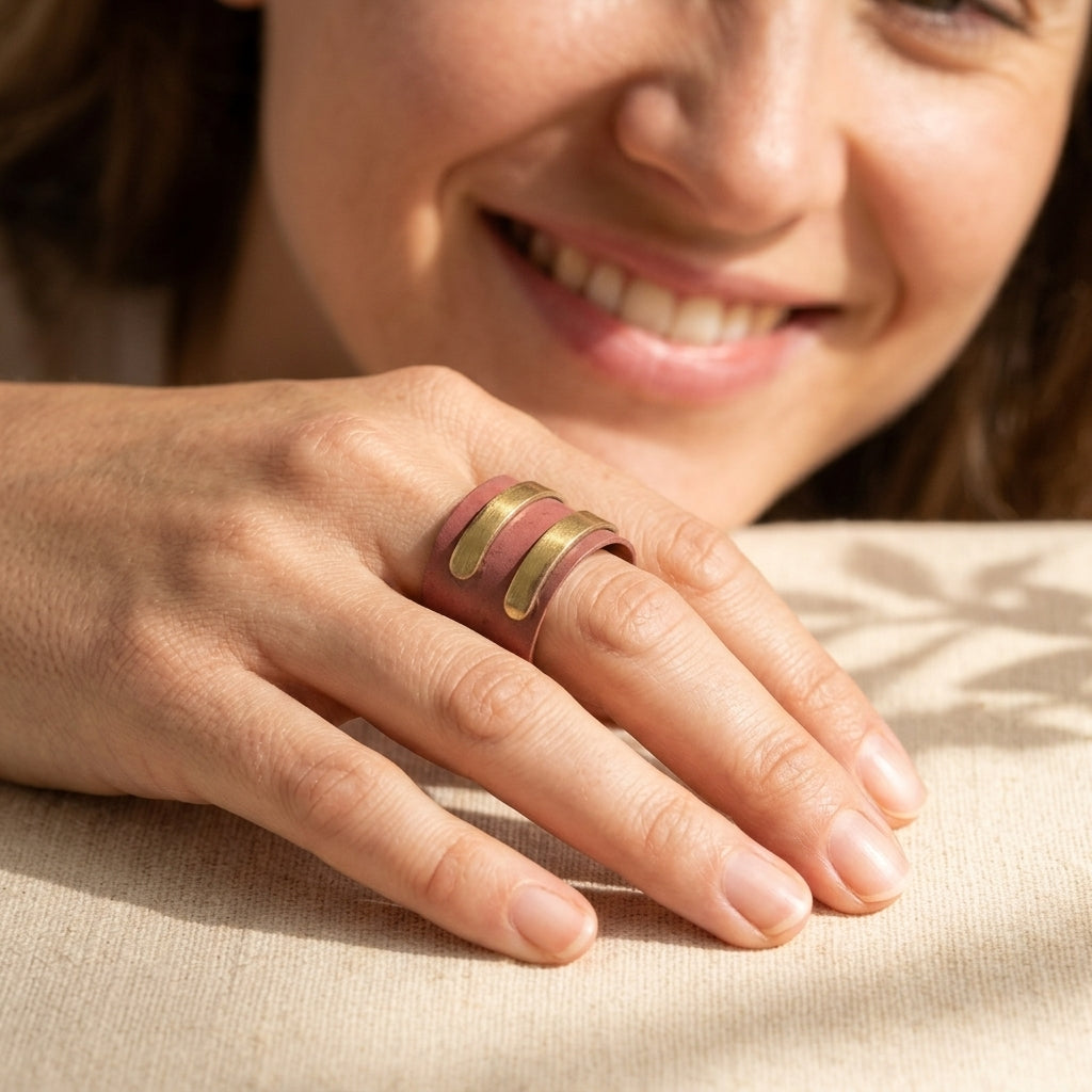Copper Patina Handcrafted Ring -  Burgundy Bars
