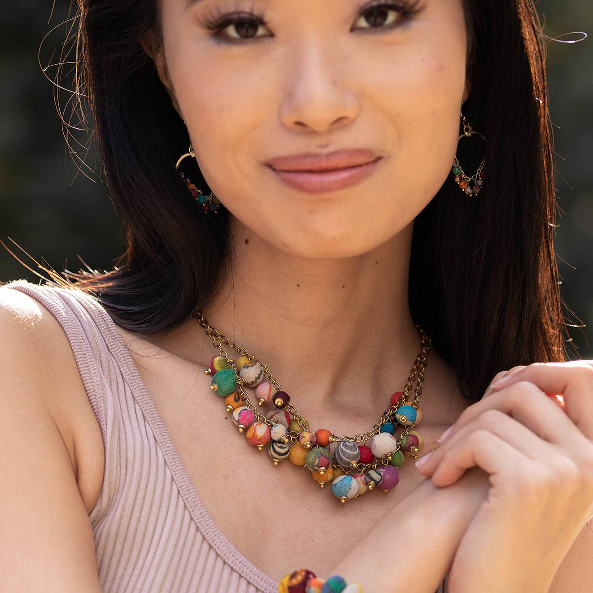 Aasha Clustered Layered Kantha Handcrafted Necklace