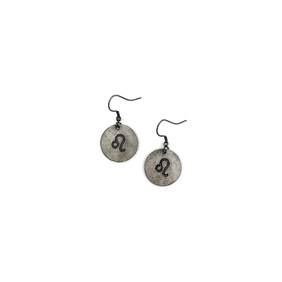 Leo Zodiac Pewter Glyph Earrings