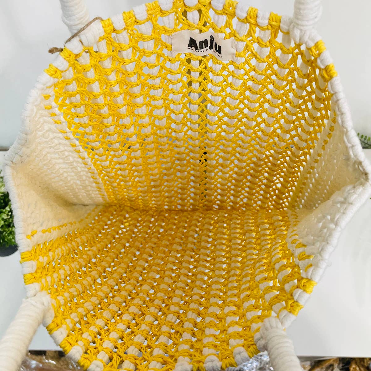 Millie Bag - Knitted Raffia Bag with fringes - Yellow