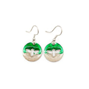 Pewter Earrings with Color Enamel - Green/White Bee