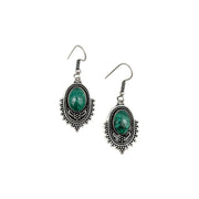 Tanvi Collection Earrings - Silver Oval with Malachite