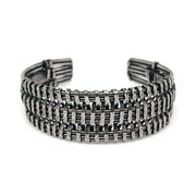 Basketweave Antique Silver Chain and Flat Wire Woven Cuff