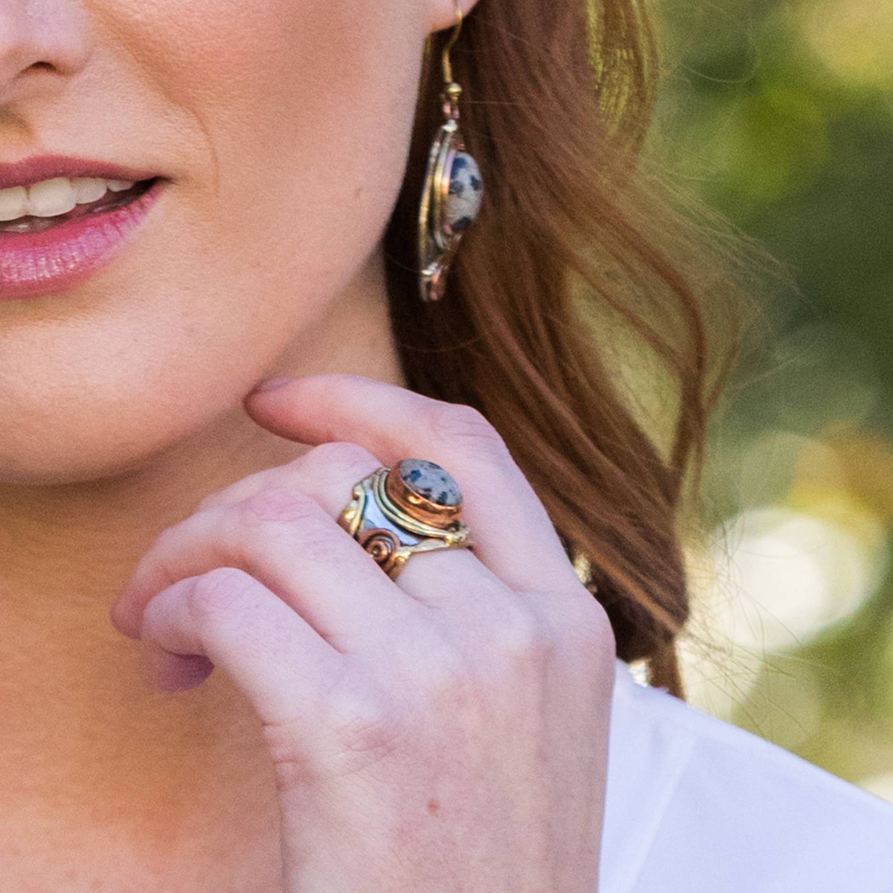 Mixed Metal and Dalmatian Jasper Stone Ring
