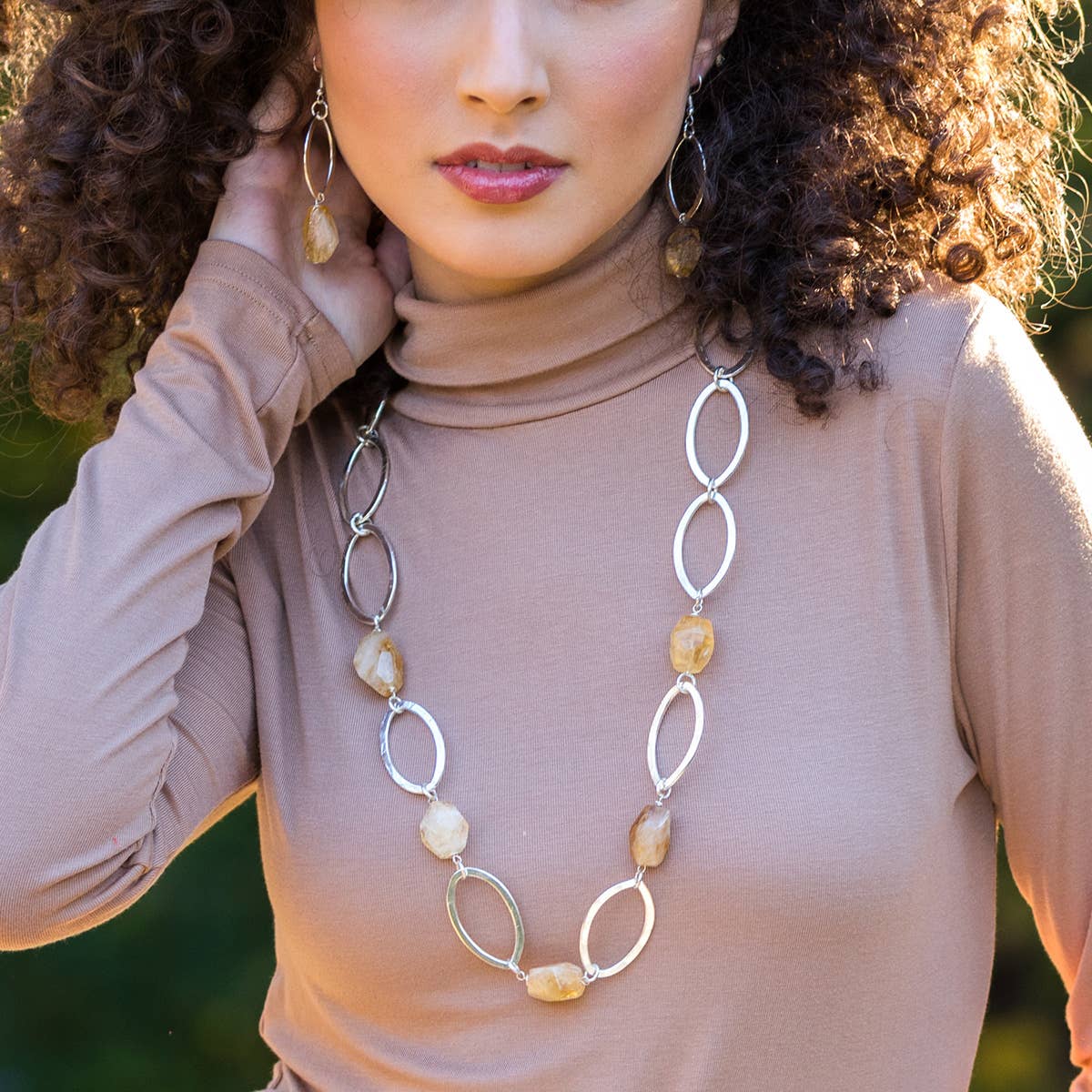 Silver Plated Semi-Precious Stone Long Necklaces, no Display