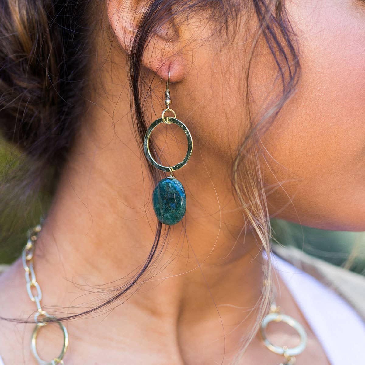 Gold Plated Semi-Precious Stone Long Earrings and Display