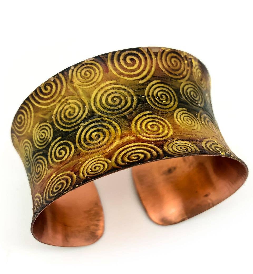 Copper Patina Yellow Spirals Bracelet