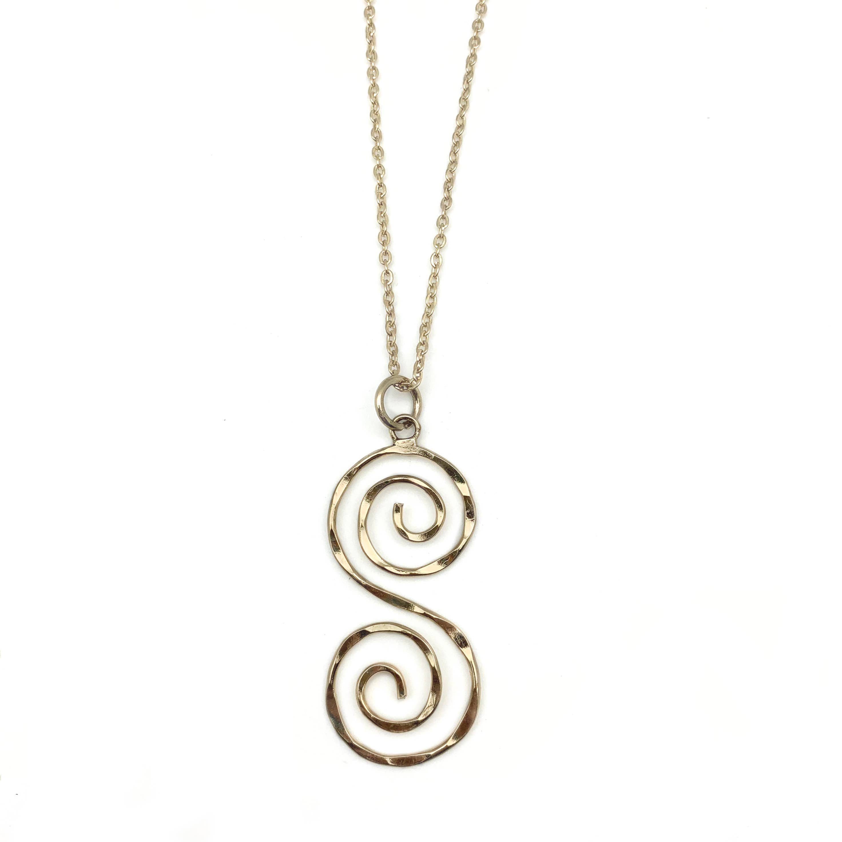 Gold Plated Pendant Necklace - Double S Spiral