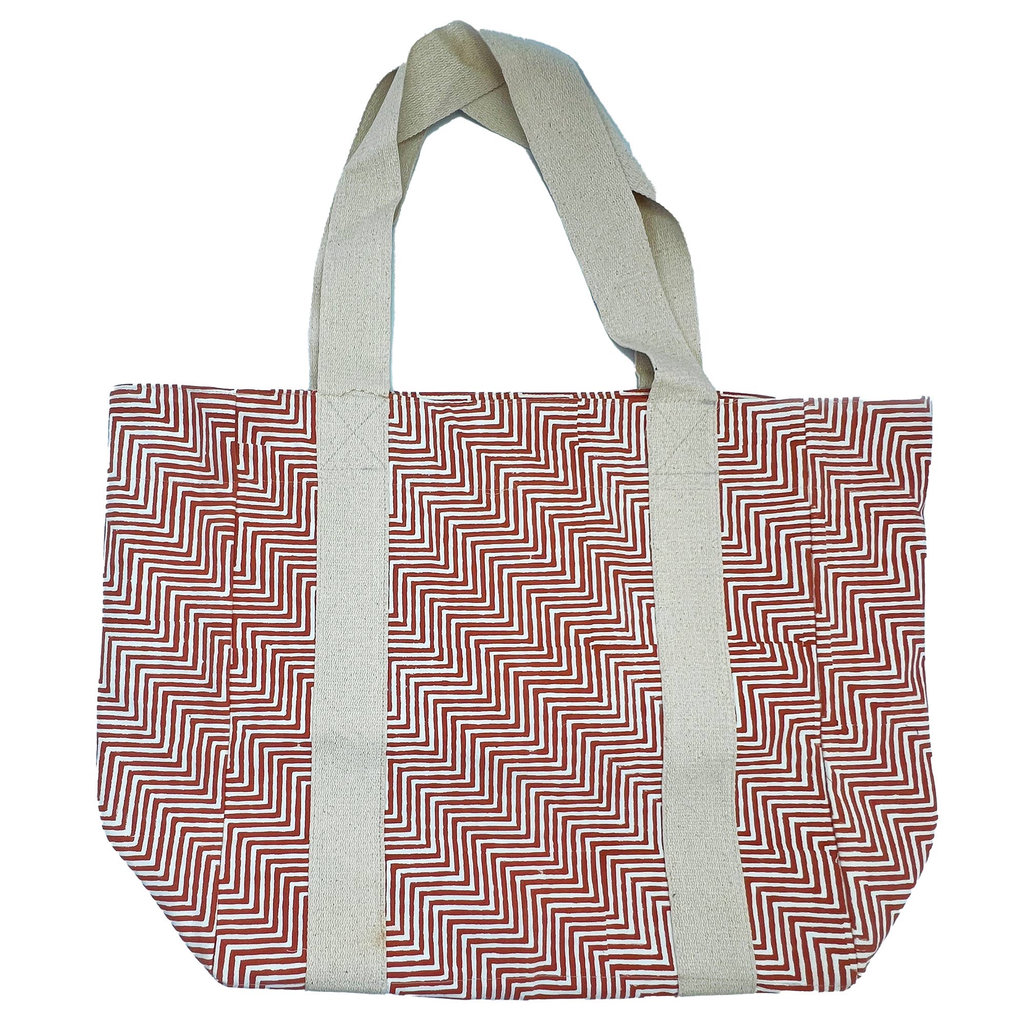 Handcrafted Canvas Bag with Block-Printed Zigzag Charm