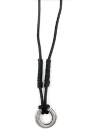Aadi Silver Ring on Black Leather Men's Necklace
