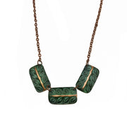 Copper Patina Necklace - Rows of Leaves