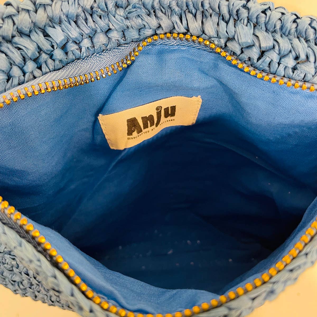 Rhea Bag - Raffia Fringe Envelope Crossbody Bag - Blue