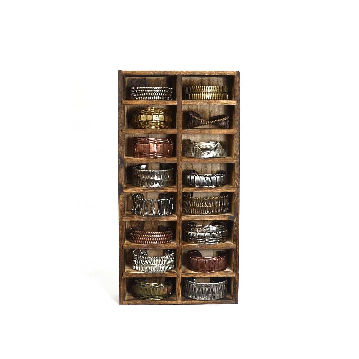Basketweave 16 Assorted Cuffs with Wooden Display
