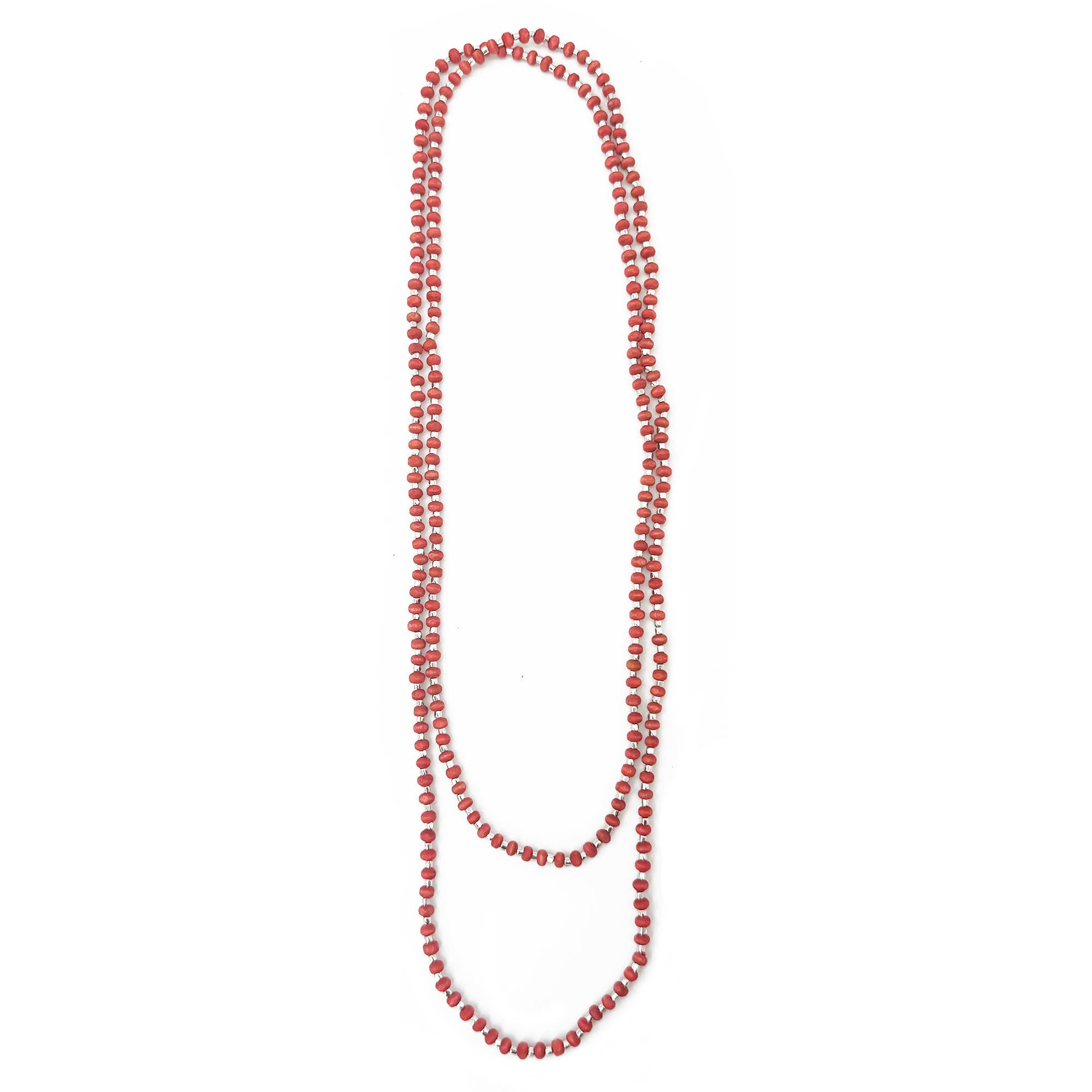 Sachi Long Wood Bead Necklace - Red