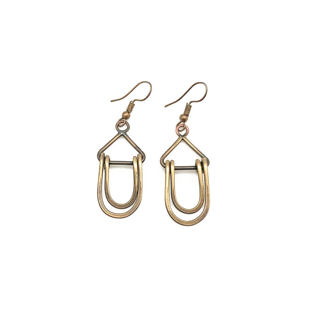 Handcrafted Antique Brass Double Loop Dangle Earrings