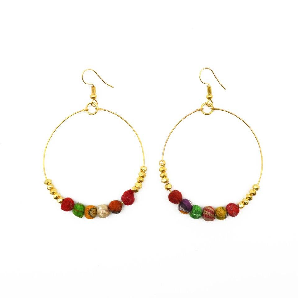 Aasha Kantha Handmade Nuggets Open Hoop Earrings