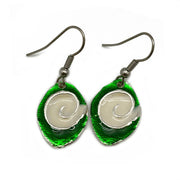 Pewter Earrings with Color Enamel - Green/White