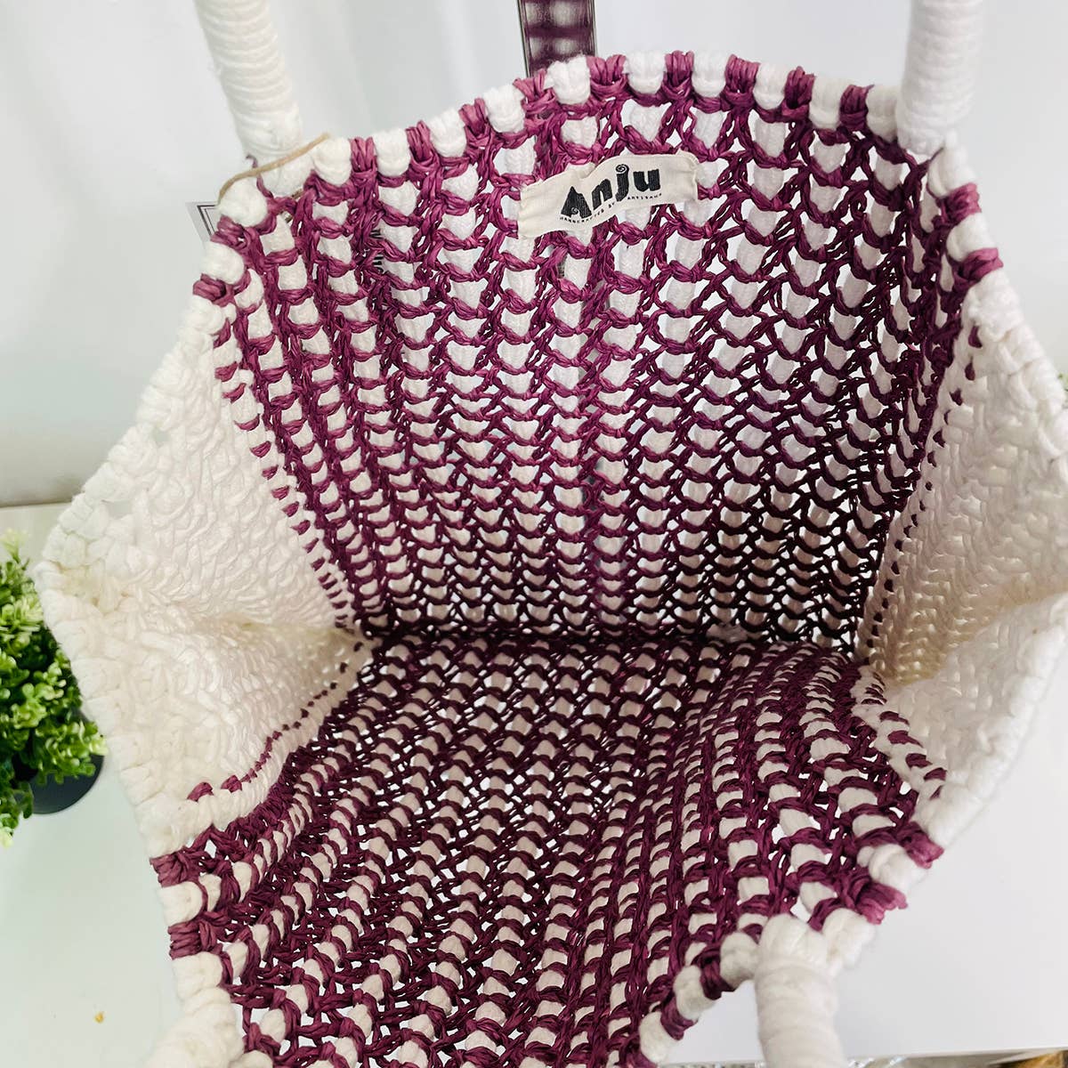 Millie Bag - Knitted Raffia Bag with fringes - Purple